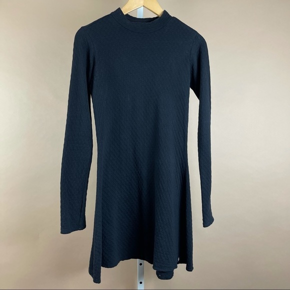 Element Medium Textured Mock Neck Long Sleeve Fit and Flare Dress Skater Swing - Picture 1 of 7